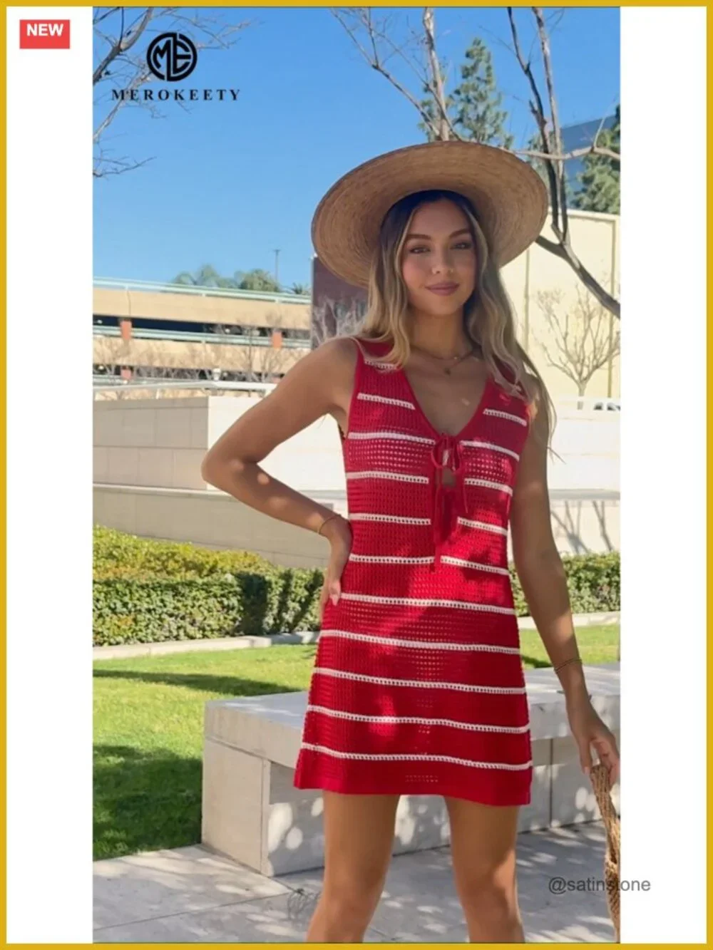 Women's Crochet Knit Tie Front Swimsuit Cover Up Dress Beach Vacation